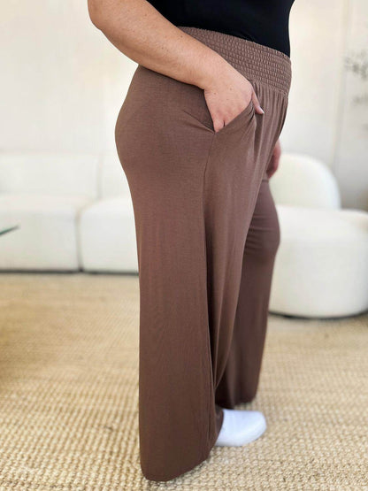 Double Take Full Size Smocked Wide Waistband Wide Leg Pants - Selvanelle