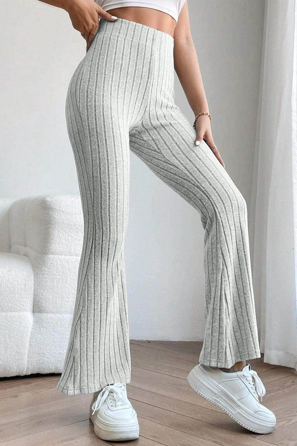 Basic Bae Full Size Ribbed High Waist Flare Pants for Women - Selvanelle