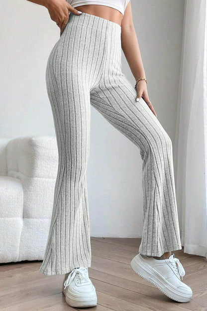 Basic Bae Full Size Ribbed High Waist Flare Pants for Women - Selvanelle