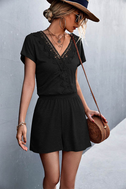Lace Trim V-Neck Romper - Selvanelle