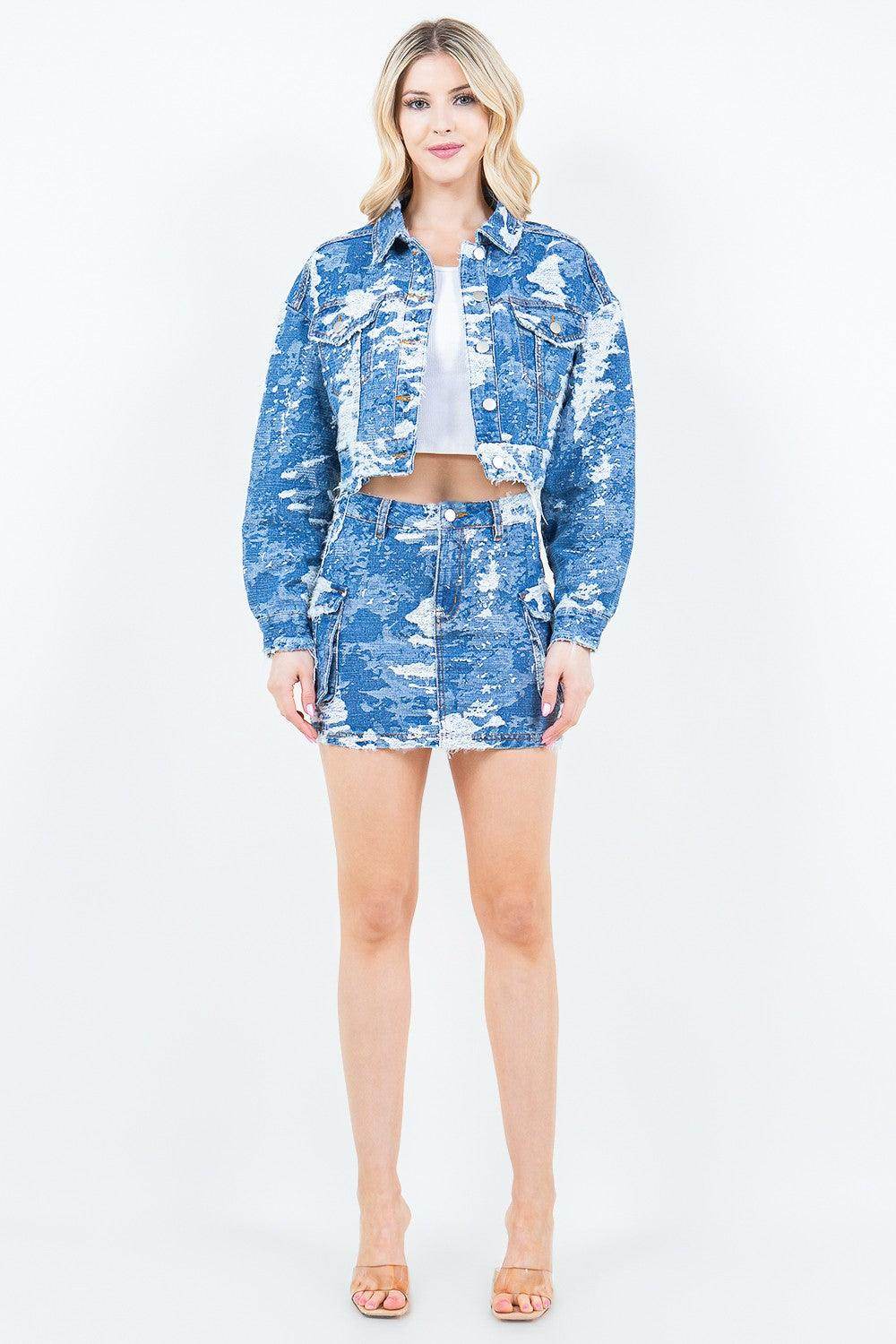 American Bazi Jacquard Trim Cargo Mini Denim Skirt Fashion - Selvanelle