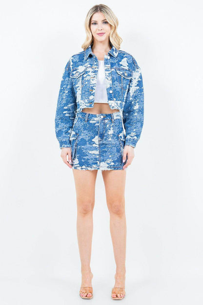 American Bazi Jacquard Trim Cargo Mini Denim Skirt Fashion - Selvanelle
