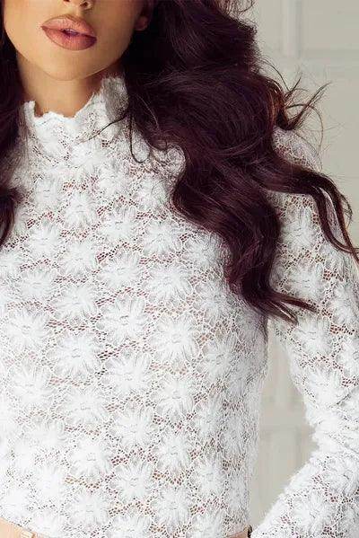 Lace Mock Neck Long Sleeve Top for Stylish Layering - Selvanelle