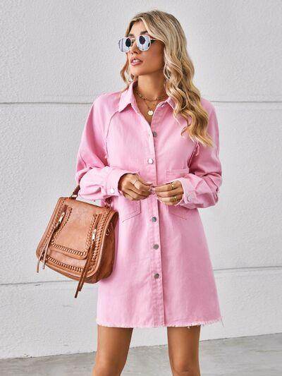 Raw Hem Button Up Denim Dress for Effortless Style - Selvanelle