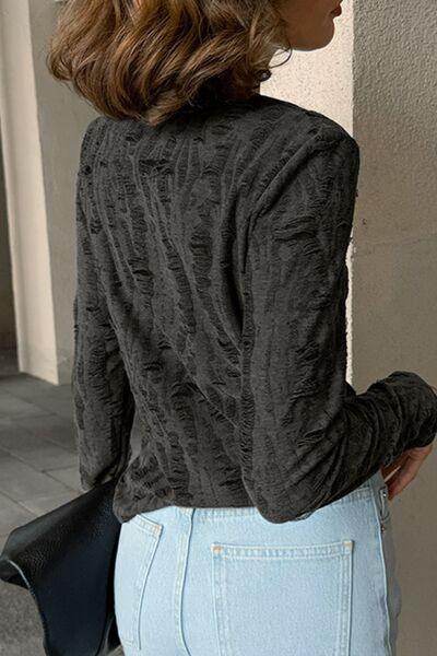 Distressed Round Neck Long Sleeve Blouse for Women Stylish - Selvanelle