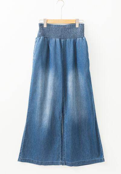 Smocked Wide Leg Jeans for Effortless Style and Comfort - Selvanelle