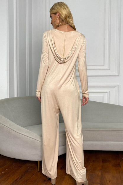 Shiny Long Sleeve V-Neck Jumpsuit with Pockets - Selvanelle