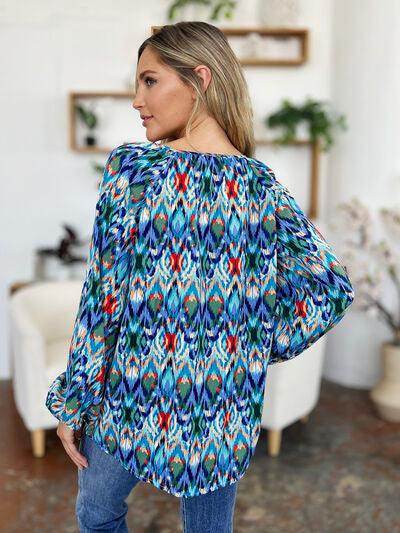 Double Take Full Size Printed Balloon Sleeve Blouse Women - Selvanelle