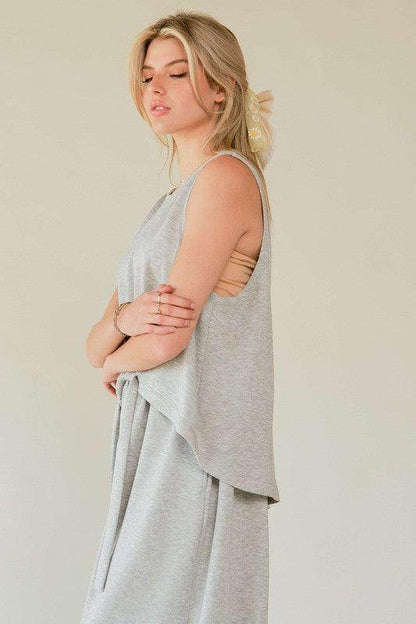 Davi & Dani Drawstring Hem Round Neck Tank and Pants Set - Selvanelle