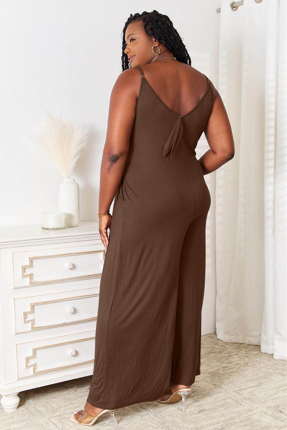 Double Take Full Size Soft Rayon Spaghetti Strap Jumpsuit - Selvanelle