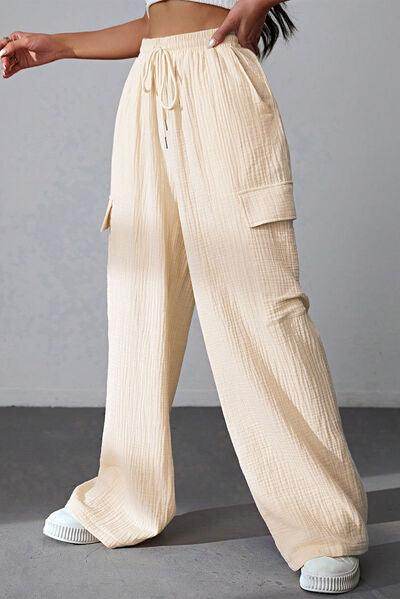 Drawstring Pocketed Wide Leg Pants for Comfortable Style - Selvanelle