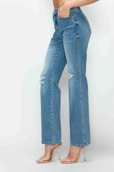 Bytos Full Size Distressed High Rise Straight Jeans For Women - Selvanelle