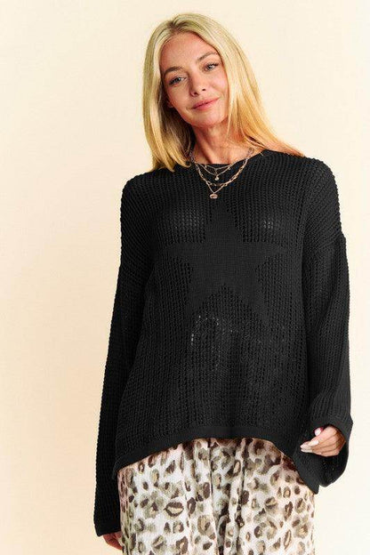 Davi & Dani Star Front Crochet Drop Shoulder Knit Top - Selvanelle