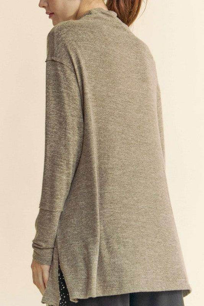 Davi & Dani Slit Mock Neck Long Sleeve Top for Women - Selvanelle