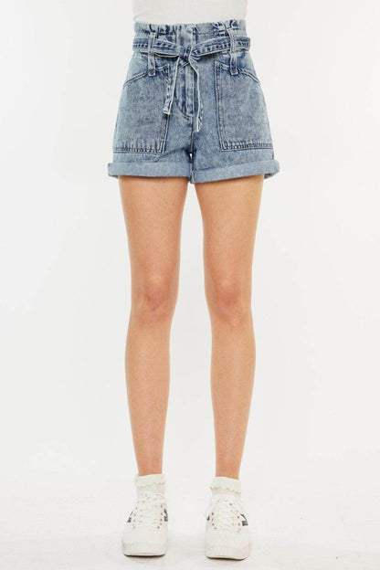 Kancan Ultra High Rise Paperbag Denim Shorts for Women - Selvanelle