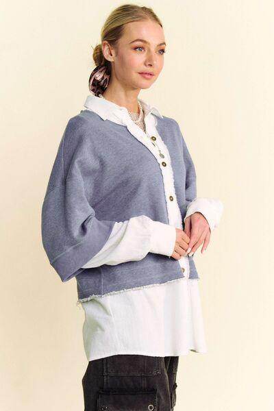 Davi & Dani Faux Layered French Terry Contrast Top Style - Selvanelle