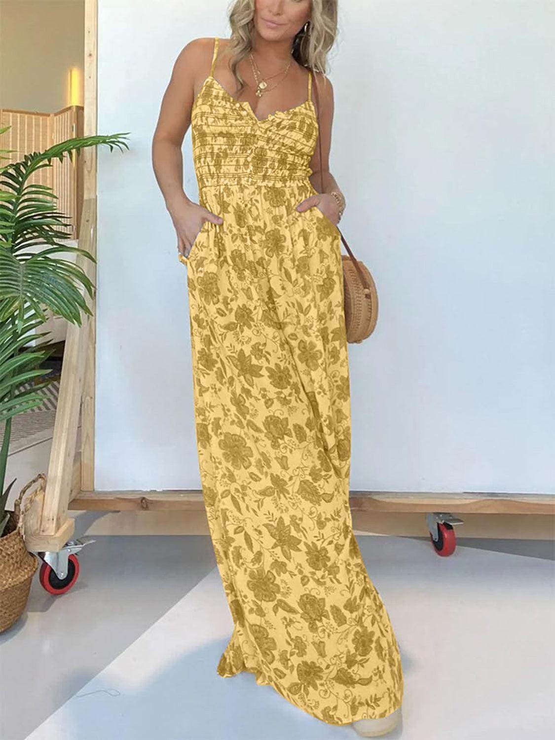 Full Size Printed Spaghetti Strap Wide Leg Jumpsuit for Women - Selvanelle