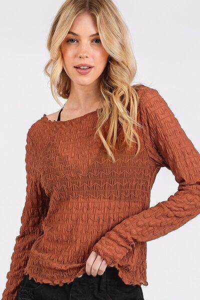 Mittoshop Lettuce Hem Boat Neck Long Sleeve Blouse Women - Selvanelle