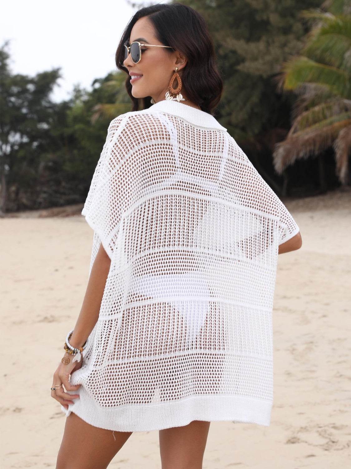 Hollow Out Collared Neck Cover-Up - Selvanelle