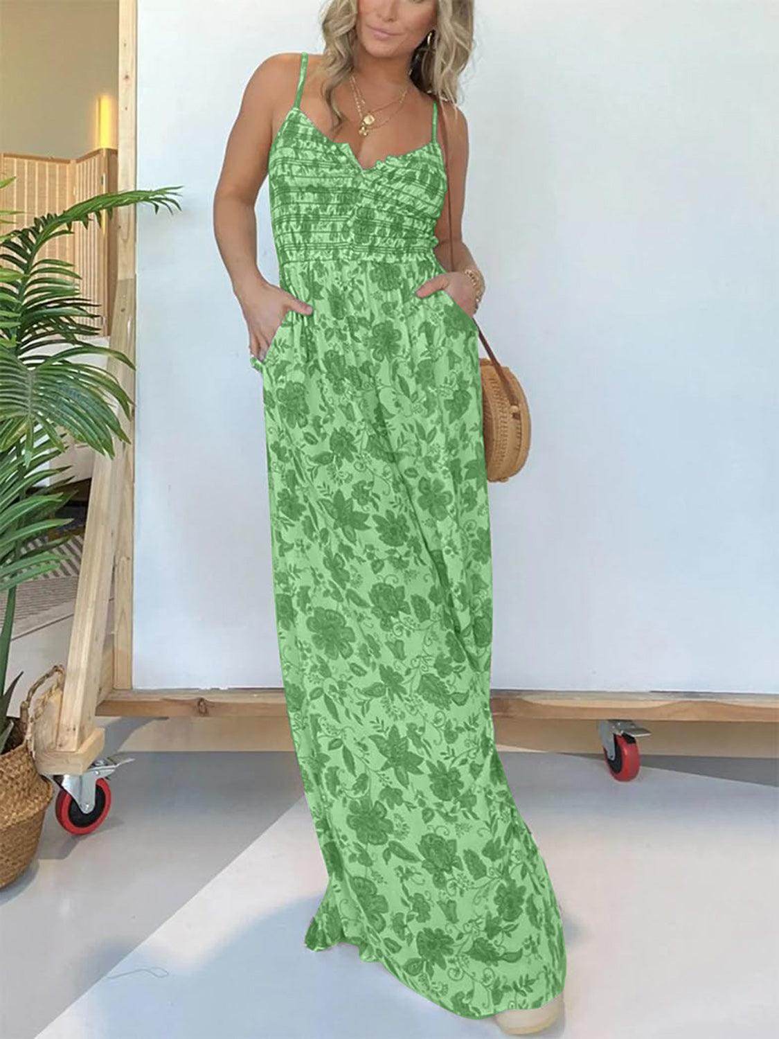 Full Size Printed Spaghetti Strap Wide Leg Jumpsuit for Women - Selvanelle