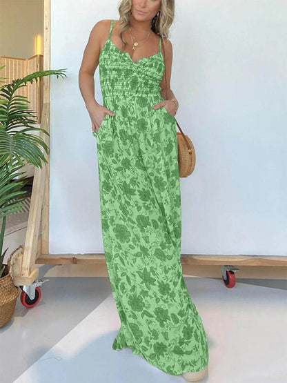Full Size Printed Spaghetti Strap Wide Leg Jumpsuit for Women - Selvanelle
