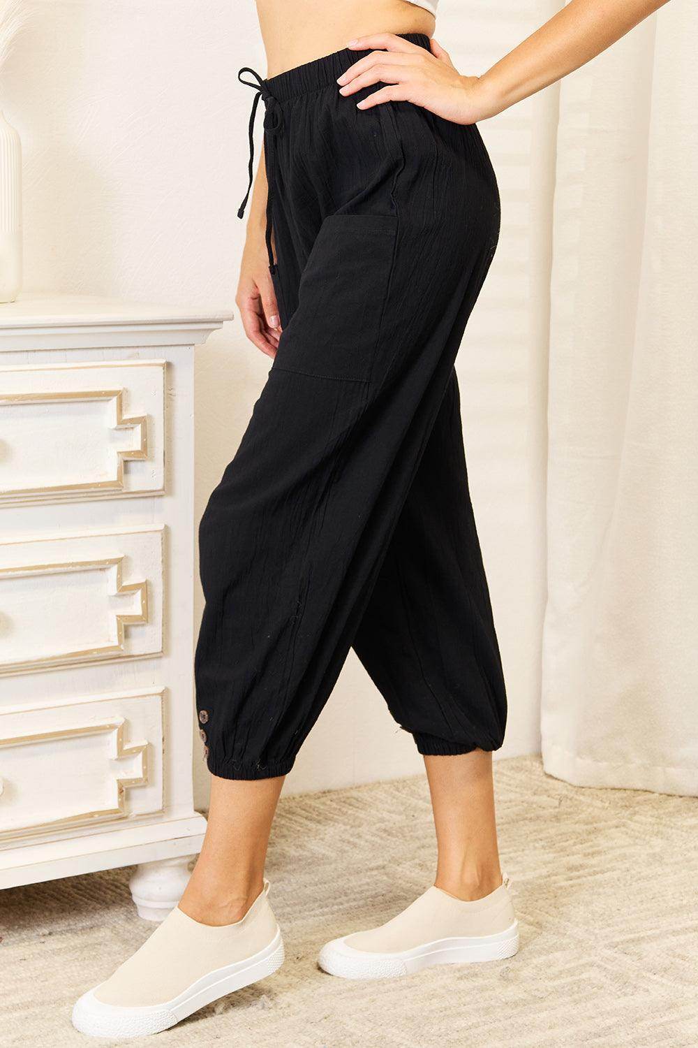 Shiny Decorative Button Cropped Pants for Stylish Outfits - Selvanelle