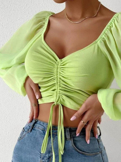 Drawstring Sweetheart Neck Cropped Top for Stylish Looks - Selvanelle