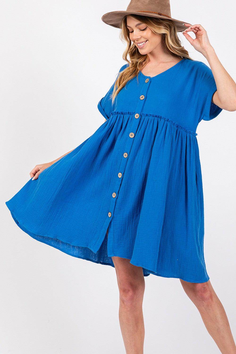 SAGE + FIG Button Up Short Sleeve Dress for Women - Selvanelle