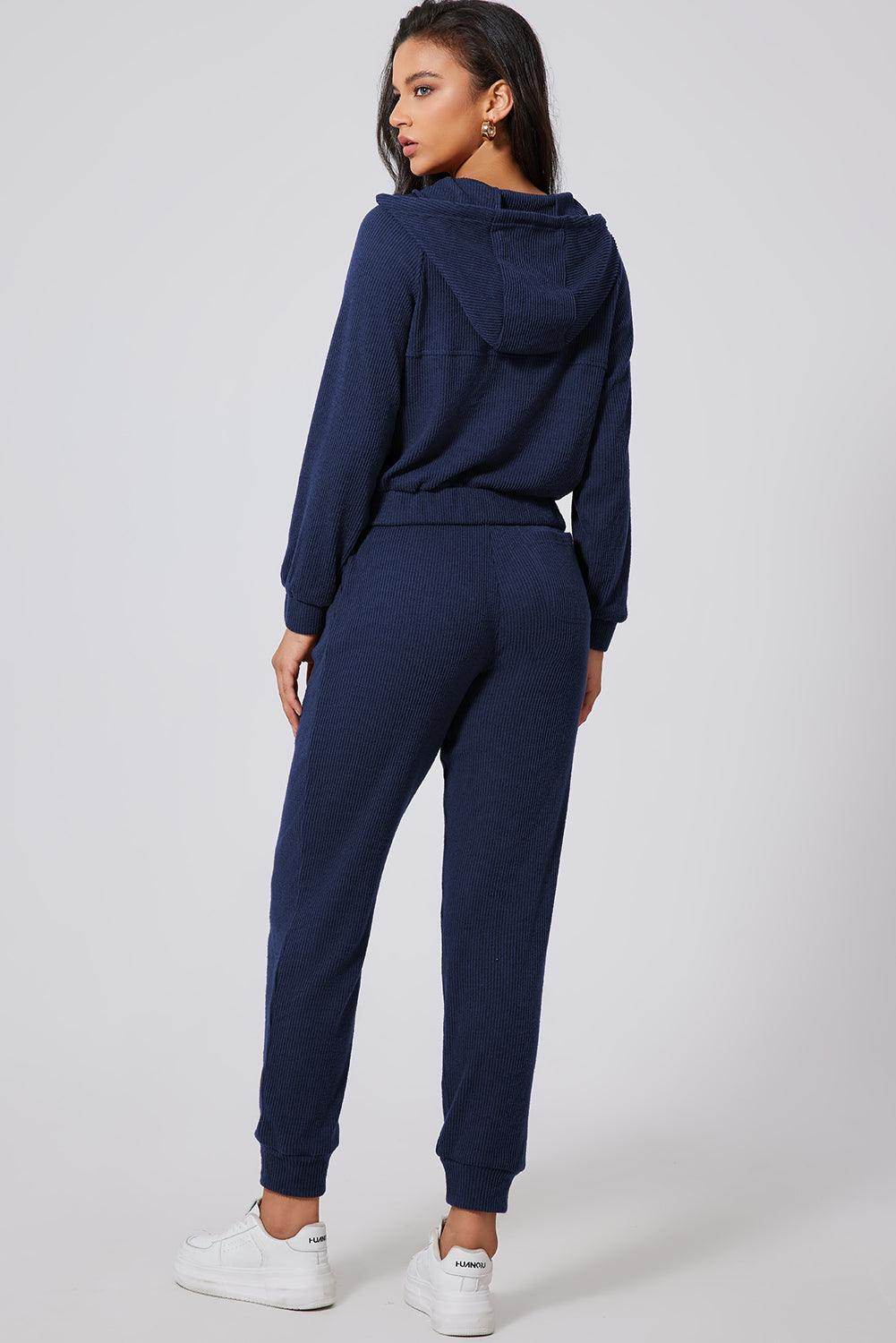 Drawstring Half Zip Hoodie and Joggers Active Set for Women - Selvanelle