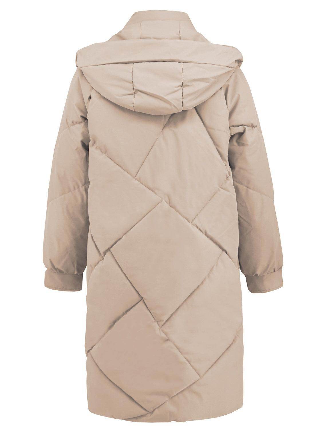 Long Sleeve Longline Hooded Winter Coat with Pockets - Selvanelle