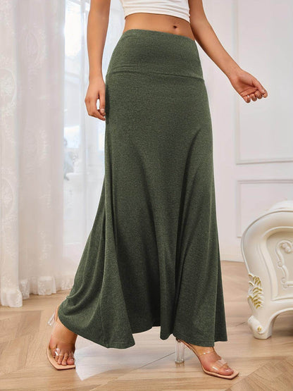 Solid Elastic Waist Maxi Skirt for Comfortable Everyday Wear - Selvanelle