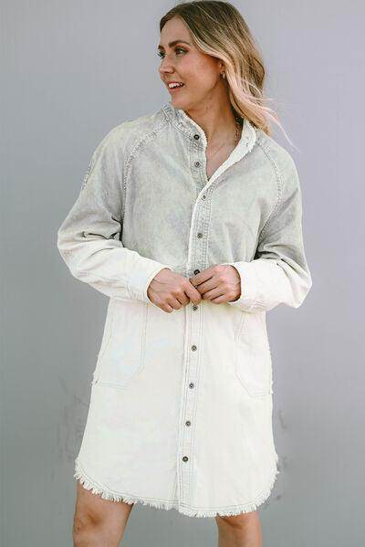 Two-Tone Raw Hem Denim Dress for Stylish Casual Wear - Selvanelle