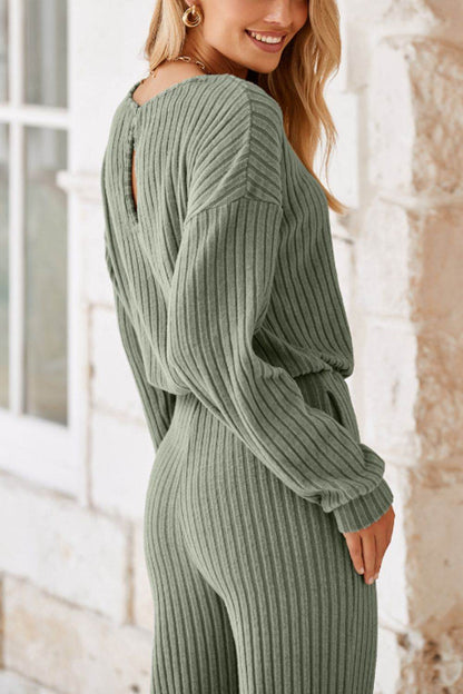 Round Neck Long Sleeve Jumpsuit - Selvanelle