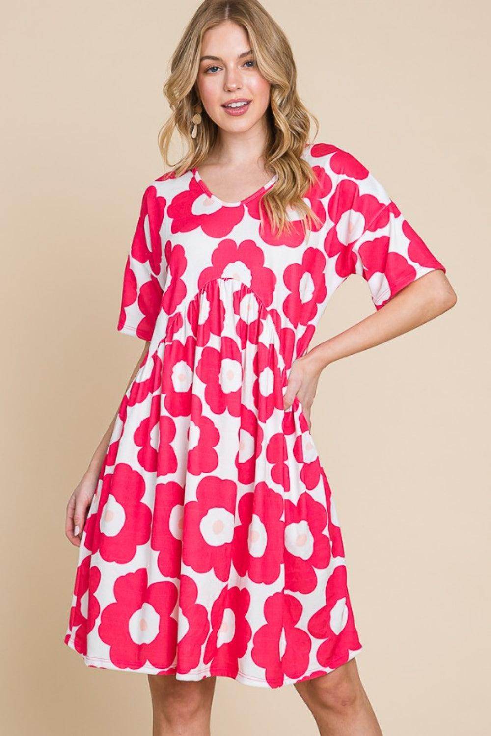 BOMBOM Flower Print Ruched Dress for Stylish Everyday Wear - Selvanelle
