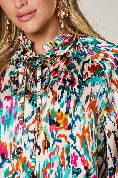 Double Take Full Size Printed Button Up Long Sleeve Shirt - Selvanelle