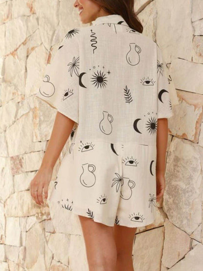 Printed Collared Neck Half Sleeve Romper - Selvanelle