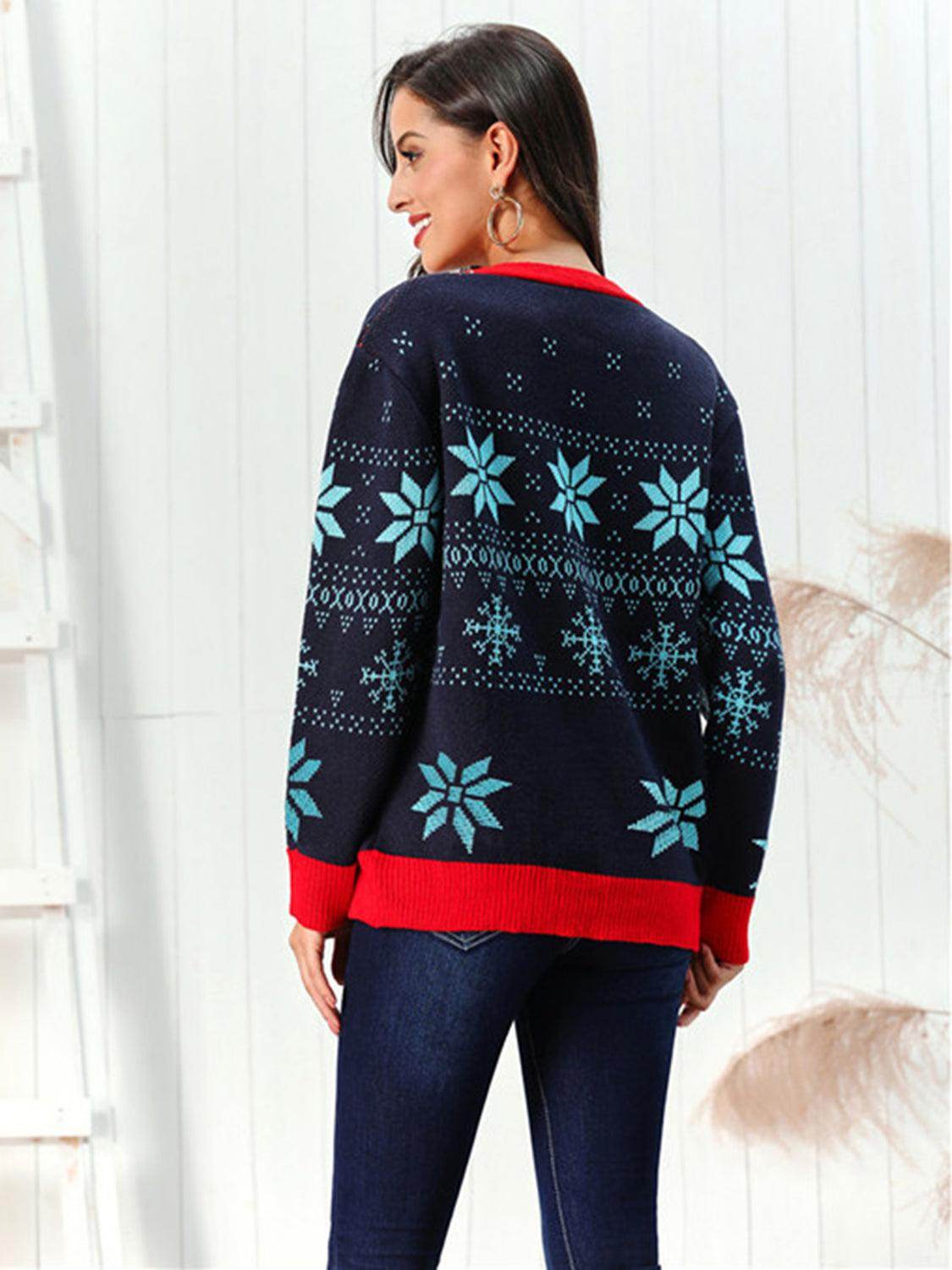 Snowflake Pattern Button Down Cardigan for Winter Style - Selvanelle