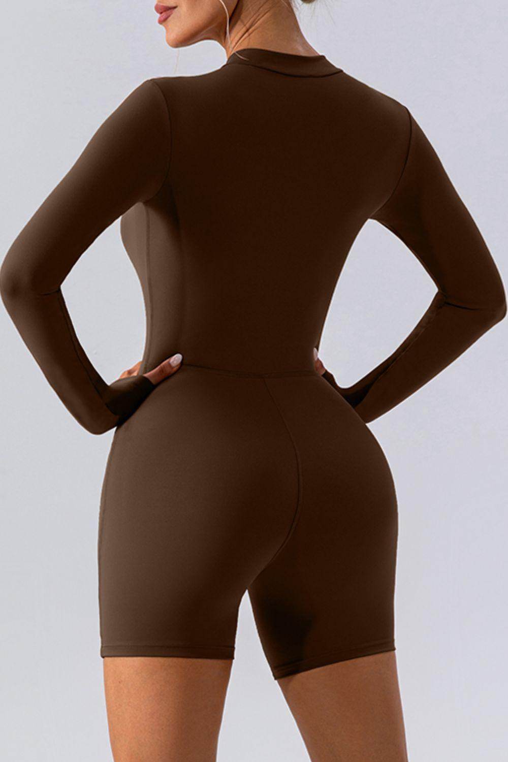 Half Zip Long Sleeve Active Romper for Women Fitness - Selvanelle