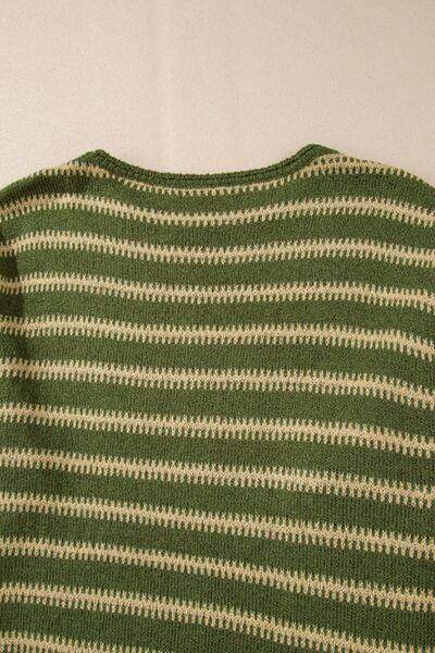 Striped Round Neck Dropped Shoulder Sweater for Women - Selvanelle