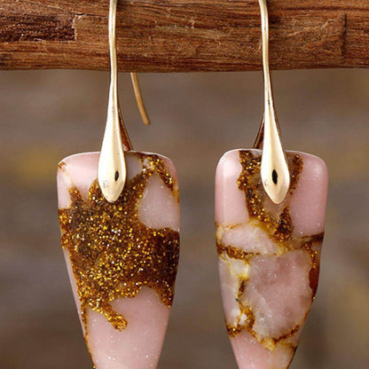 Natural Stone Geometric Shape Earrings in Platinum and Gold - Selvanelle