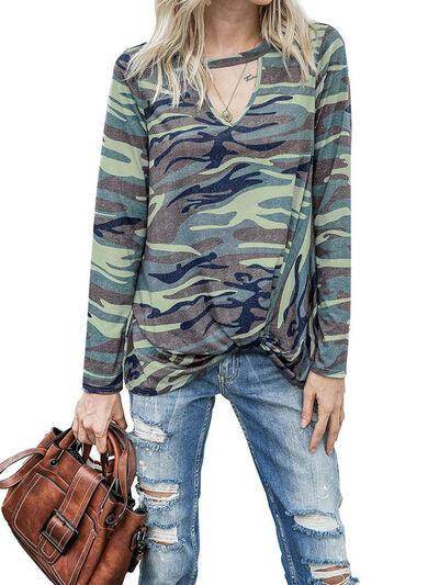Cutout Round Neck Long Sleeve T-Shirt for Women Casual Wear - Selvanelle