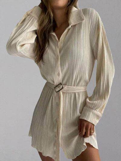 Button Up Dropped Shoulder Shirt Dress for Women Stylish - Selvanelle