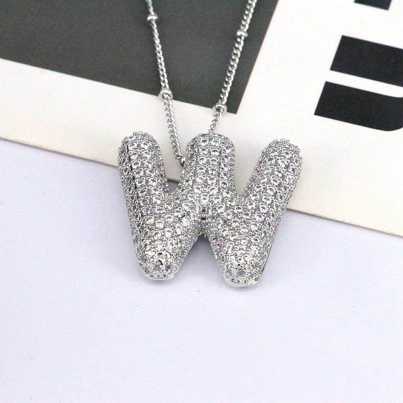Copper Inlaid Zircon Letter Pendant Necklace for Women - Selvanelle