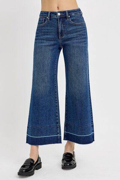 RISEN Full Size Tummy Control High Rise Crop Wide Hem Jeans - Selvanelle