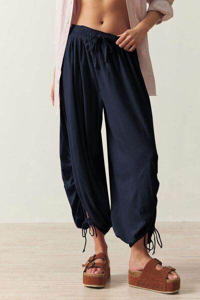 Drawstring Ruched Pants for Women in Sheer Opaque Style - Selvanelle