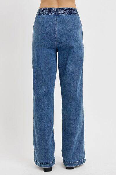RISEN Full Size Elastic Waist Wide Leg Jeans Plus Size Women - Selvanelle