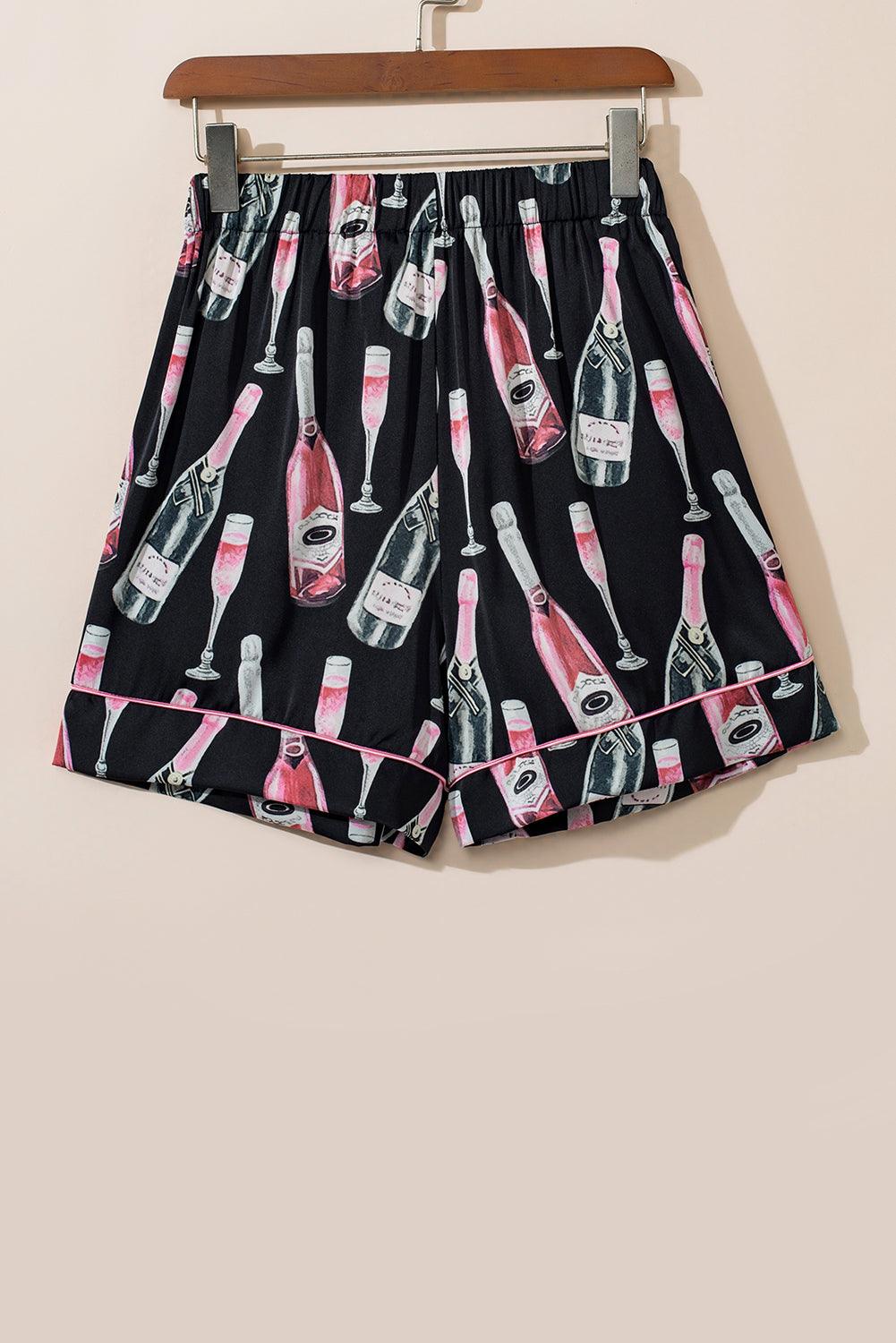 Champagne Print Short Sleeve Top and Shorts Set for Women