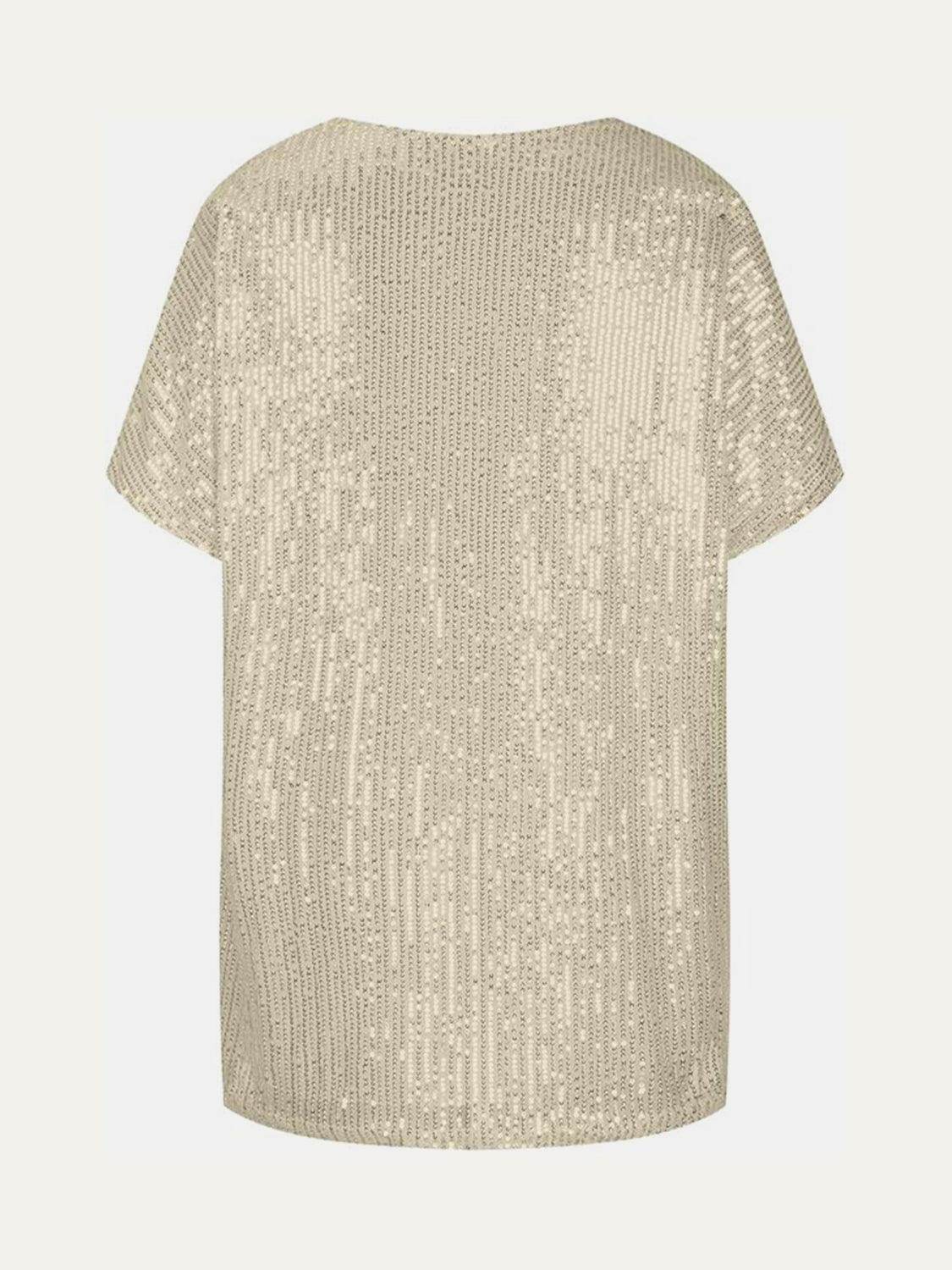 Full Size Sequin V-Neck Short Sleeve Top for Women - Selvanelle