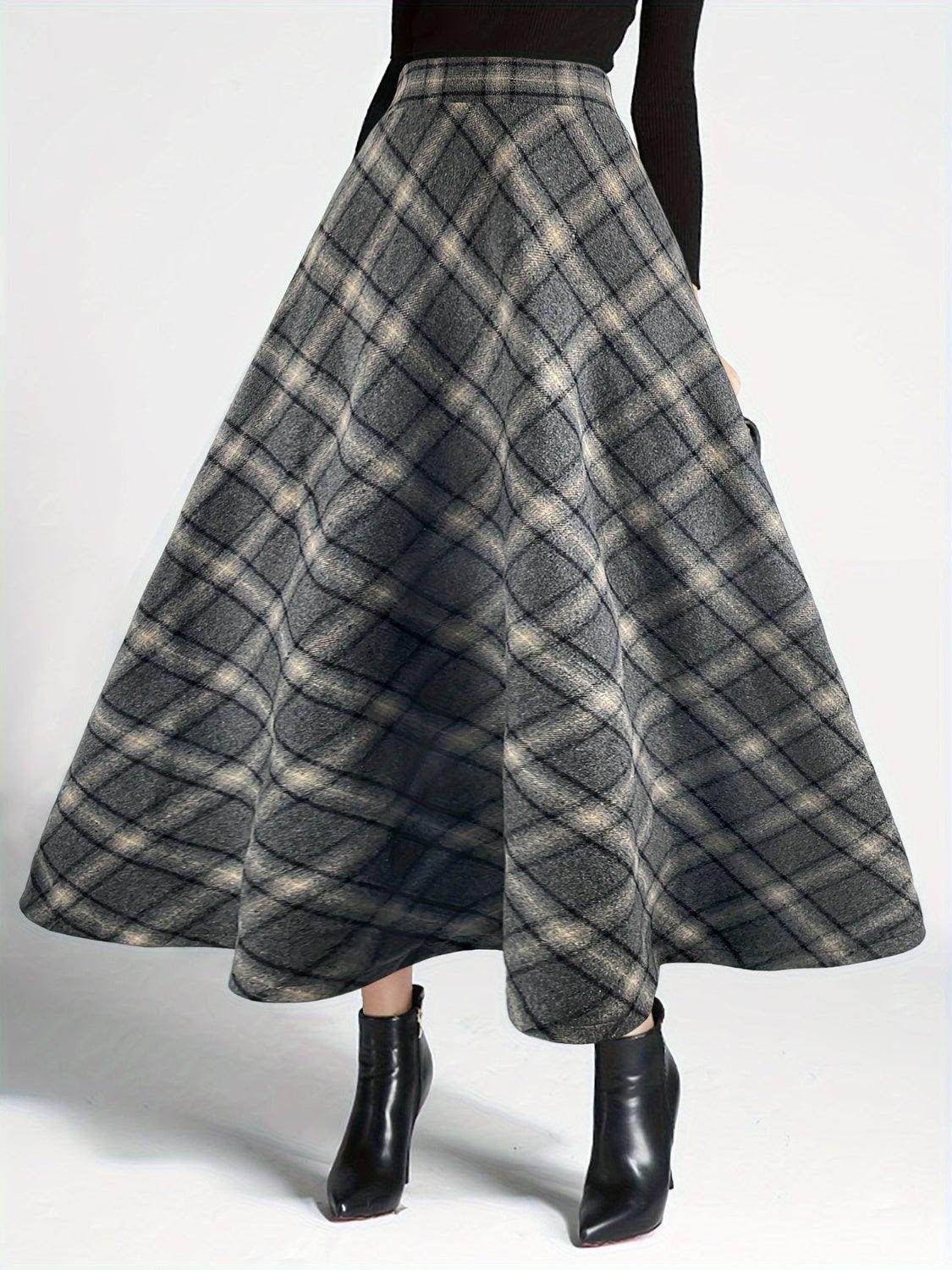Plaid Elastic Waist Midi Skirt for Women in Various Sizes - Selvanelle