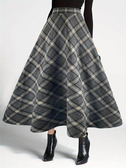 Plaid Elastic Waist Midi Skirt for Women in Various Sizes - Selvanelle